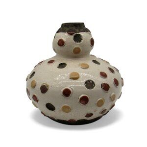 Handcrafted 3D Polka Dot Pottery VASE with Neutral Tones Vintage 8 Inches